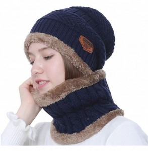 Skullies & Beanies Winter Hat Warm Thick Beanie Hat Scarf Set Knitted Hat for Men Women - Navy Set - C118HUWZRGM