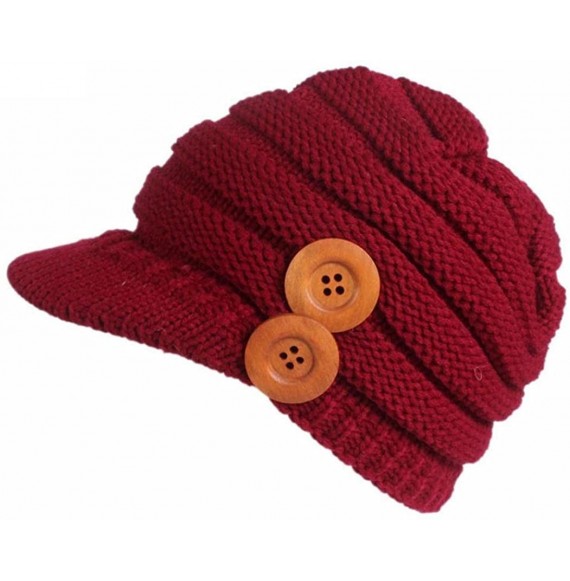 Skullies & Beanies Women Ladies Winter Knitting Hat Warm Wool Snow Ski Caps With Visor - U-red - C71897MMLU3