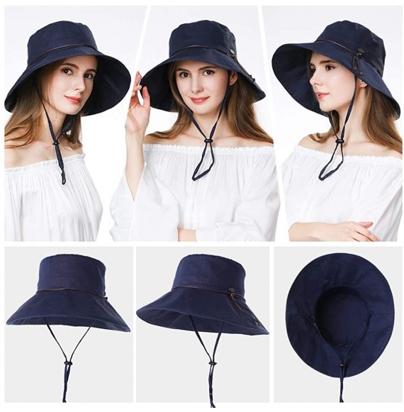 Sun Hats Packable Sun Bucket Uv Ponytail Hat Women Beach Safari Hiking Travel Bonnie 55-61cm - Navy_99024 - CG18DEDMELQ