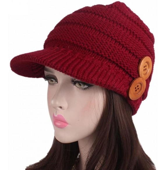 Skullies & Beanies Women Ladies Winter Knitting Hat Warm Wool Snow Ski Caps With Visor - U-red - C71897MMLU3