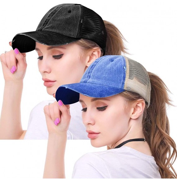 Baseball Caps Ponytail Baseball Adjustable Cotton Trucker - Ppc-washed(mesh)-black/Blue - CS194TEWS96