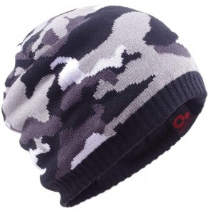 Skullies & Beanies Winter Beanies Fleece Lined Camo Knit Hat Ski Skull Cap for Men Women - Black - CX18AE5NNCE