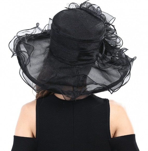 Sun Hats Women's Feathers Floral Fascinating Kentucky Church Wedding Party Floppy Hat - Black - CQ17YSESRNZ