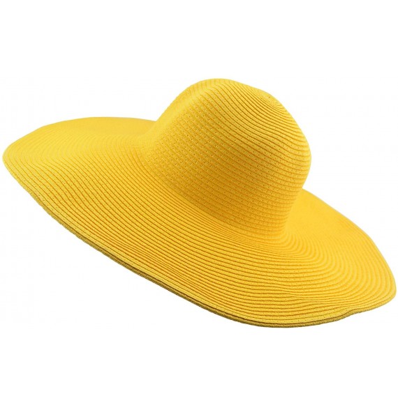 Sun Hats Wide Brim Roll-up Big Beautiful Solid Color Floppy Hat - Yellow - CL11YCP1BIB