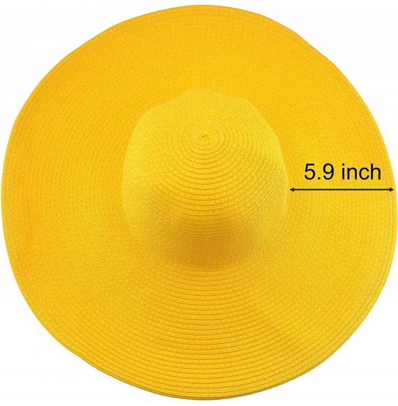 Sun Hats Wide Brim Roll-up Big Beautiful Solid Color Floppy Hat - Yellow - CL11YCP1BIB