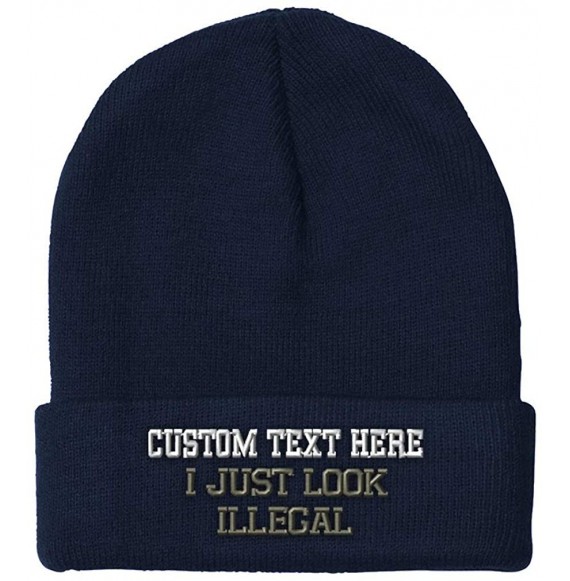 Skullies & Beanies Custom Beanie for Men & Women I Just Look Illegal Embroidery Skull Cap Hat - Navy - CD18ZWOHM9X