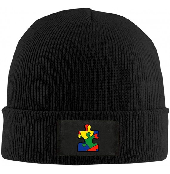 Skullies & Beanies Adult Beanie Hat Autism Awareness Puzzle Skull Cap - Black - CU18HZW93X8