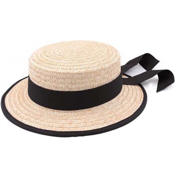 Fedoras Gondolier Pork Pie Boater Straw Hat - 41-noir - CF184RXQ9IY