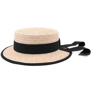 Fedoras Gondolier Pork Pie Boater Straw Hat - 41-noir - CF184RXQ9IY