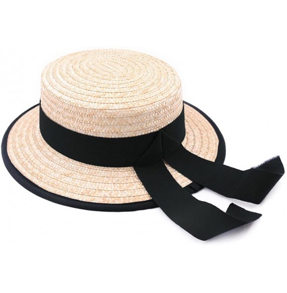 Fedoras Gondolier Pork Pie Boater Straw Hat - 41-noir - CF184RXQ9IY