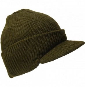 Skullies & Beanies Knit Jeep Watch Cap Visor Beanie Ski Cap (One Size- Olive Green) - CL129TTOGGX