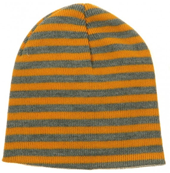 Skullies & Beanies Trendy Striped Beanie - Yellow Grey - C6114YSVEDD