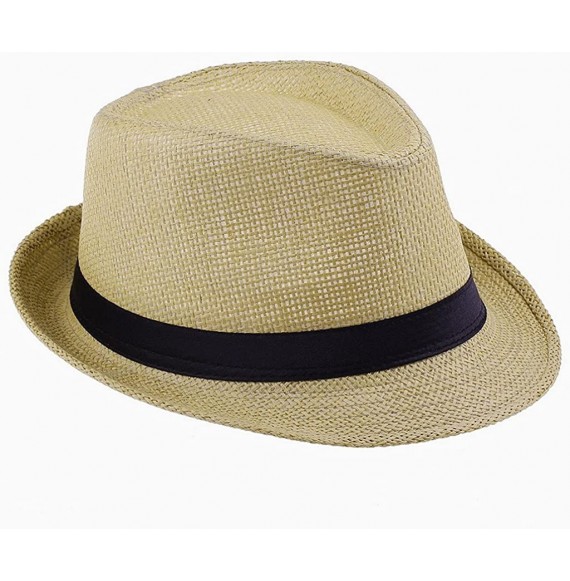 Sun Hats Women Fedora Trilby Beach Sun PP Braid Straw Panama Hat Beige - CE11JXSHG3L