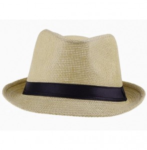 Sun Hats Women Fedora Trilby Beach Sun PP Braid Straw Panama Hat Beige - CE11JXSHG3L