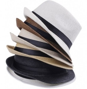 Sun Hats Women Fedora Trilby Beach Sun PP Braid Straw Panama Hat Beige - CE11JXSHG3L