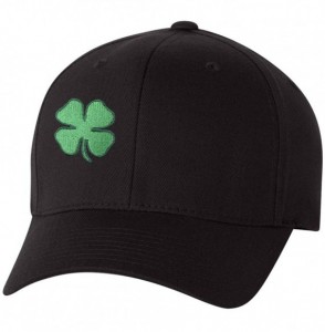 Baseball Caps St Patrick's Day Fitted Hat- Four Leaf Clover Flex Fit Baseball Hat - Full Clover - Black - CF18Q795I33