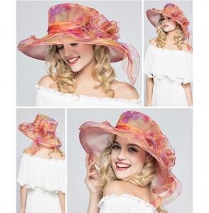 Sun Hats Women's Colorful Organza Sun Hat Wide Brim Tea Party Kentucky Derby Hat - Pink - CP1827MR35I