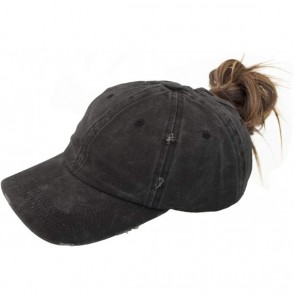 Baseball Caps Ponytail Baseball Hat Distressed Retro Washed Cotton Twill - Black 2 - CD18ISSAK8N