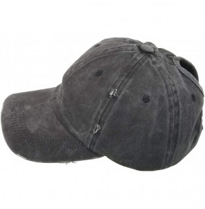 Baseball Caps Ponytail Baseball Hat Distressed Retro Washed Cotton Twill - Black 2 - CD18ISSAK8N