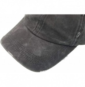 Baseball Caps Ponytail Baseball Hat Distressed Retro Washed Cotton Twill - Black 2 - CD18ISSAK8N