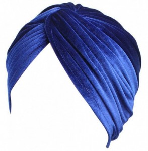 Skullies & Beanies Women Velvet Turban Hat Indian Cap Flower Slouchy Beanie Stretch Chemo Headwrap - Eb Royal Blue - CM18YD52W8T