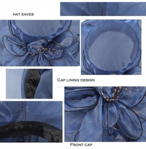 Sun Hats Women's Wedding Dress Church Hat Flowers Gauze Sun Derby Hat - Blue - CG183N80OA7