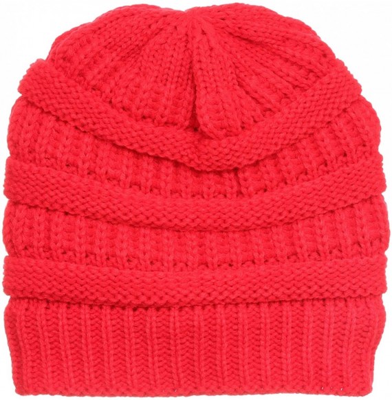 Skullies & Beanies Women's Soft Warm Stretch Ribbed Knit Winter Skull Cap Beanie Hat with Soft Sherpa Lining - Red - CS18KS2W7RD