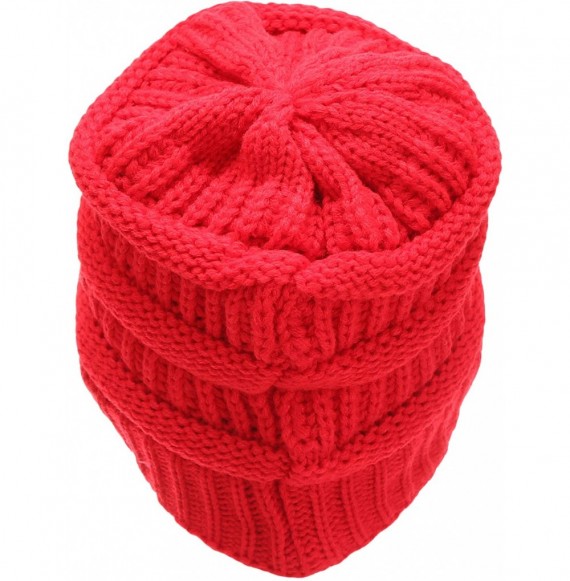 Skullies & Beanies Women's Soft Warm Stretch Ribbed Knit Winter Skull Cap Beanie Hat with Soft Sherpa Lining - Red - CS18KS2W7RD