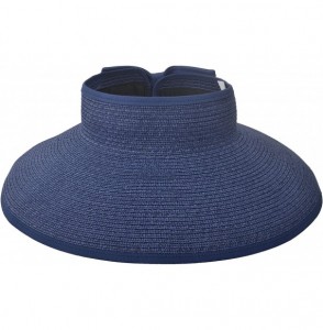 Sun Hats Lullaby Women's UPF 50+ Packable Wide Brim Roll-Up Sun Visor Beach Straw Hat - Dark Blue - CB183AUAU3L