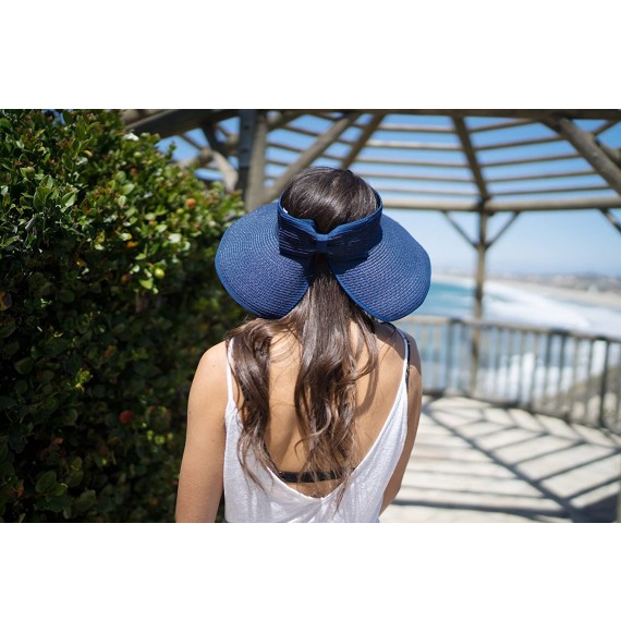 Sun Hats Lullaby Women's UPF 50+ Packable Wide Brim Roll-Up Sun Visor Beach Straw Hat - Dark Blue - CB183AUAU3L