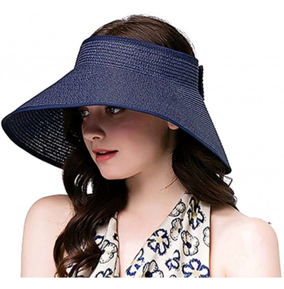 Sun Hats Lullaby Women's UPF 50+ Packable Wide Brim Roll-Up Sun Visor Beach Straw Hat - Dark Blue - CB183AUAU3L