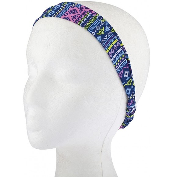 Headbands Women's Stretch Fabric Elastic Head Wrap Headbands 3PC Set - Blue Orange Tribal - CM17YSWKNZI