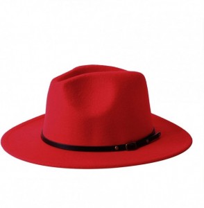 Fedoras Trend Red Black Patchwork Wool Felt Jazz Fedora Hat Casual Men Women Leather Strap Wide Brim Felt Hat Trilby - CX18WY...