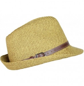 Fedoras Straw Panama Hat- Tweed Fesitival Fedora with Faux Leather Hatband- Packable - Natural Tweed - CN17YRLWDQA