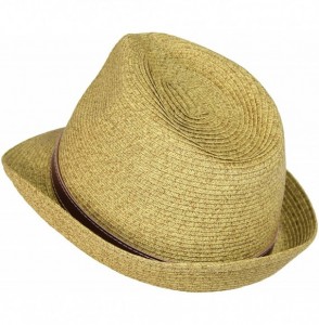 Fedoras Straw Panama Hat- Tweed Fesitival Fedora with Faux Leather Hatband- Packable - Natural Tweed - CN17YRLWDQA