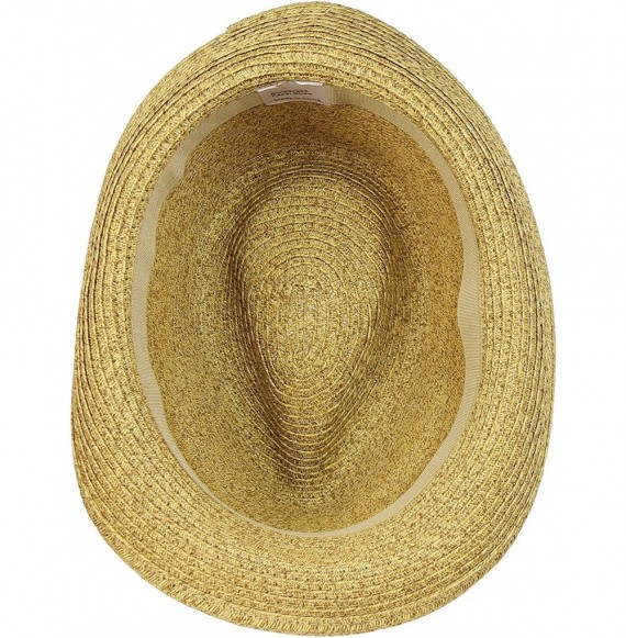 Fedoras Straw Panama Hat- Tweed Fesitival Fedora with Faux Leather Hatband- Packable - Natural Tweed - CN17YRLWDQA