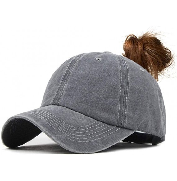 Baseball Caps Women's Retro Washed Cotton Twill Baseball Cap Ponytail Messy High Buns Ponycaps Adjustable Dad Hat - Gray - C7...