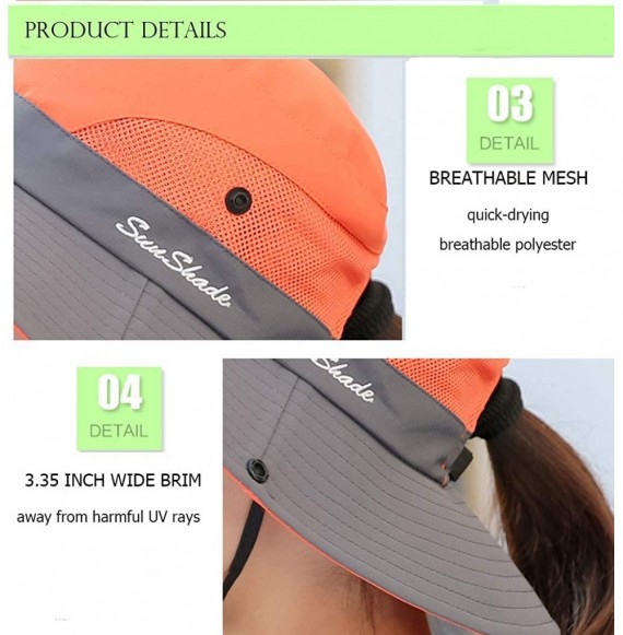 Sun Hats Ponytail Women's Summer Sun Bucket Hats UV Protection Safari Hiking Wide Brim Beach Foldable Mesh Fishing Cap - CG18...