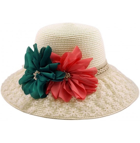 Sun Hats Princess Lace Flower Straw Sun Hat Available - White - C311DSBPORT