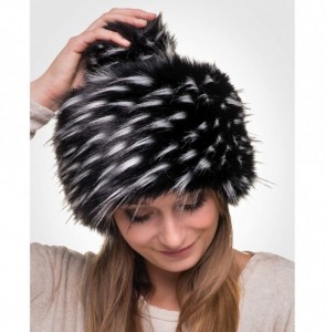 Skullies & Beanies Faux Fur Russian Hat for Women - Warm & Fun Fur Cuff Hat with Pom Pom (Black and White Raccoon) - CF1275IWGMV