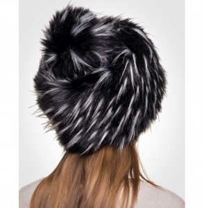 Skullies & Beanies Faux Fur Russian Hat for Women - Warm & Fun Fur Cuff Hat with Pom Pom (Black and White Raccoon) - CF1275IWGMV