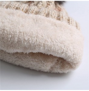 Baseball Caps Knit Caps For Women Wool Cosy Warm Beanie Winter Hat Ski Crochet Cap Pom Pom - Beige - CY18IQ8926H