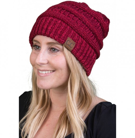 Skullies & Beanies Trendy Warm Chunky Soft Marled Cable Knit Slouchy Beanie - Burgundy (11) - CK128EXFLNH