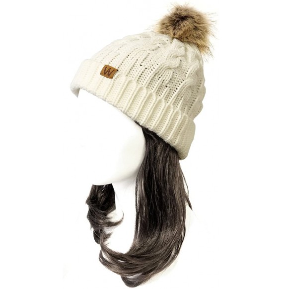 Skullies & Beanies Mommy & Me Mother Child Winter Warm Soft Knit Beanie with Pom Pom - Ivory - CA180K8MTCH