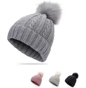 Skullies & Beanies Women Winter Beanie Hats Faux Fur Pom Pom Beanie Hat - Grey - C118XD9L89D