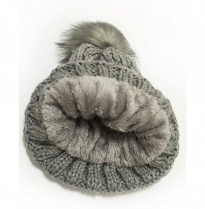 Skullies & Beanies Women Winter Beanie Hats Faux Fur Pom Pom Beanie Hat - Grey - C118XD9L89D