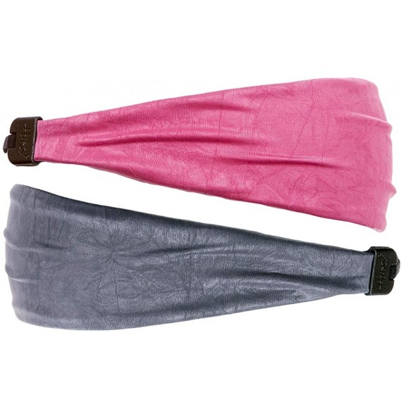 Headbands Adjustable & Stretchy Crushed Xflex Wide Headbands for Women Girls & Teens - D Grey & Rose Crushed 2pk - CJ1827UOW47