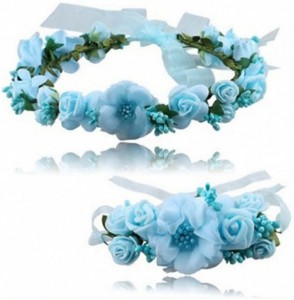 Headbands Flower Crown Wedding Hair Wreath Floral Headband Garland Wrist Band Set - blue - CA18CGRW5ES