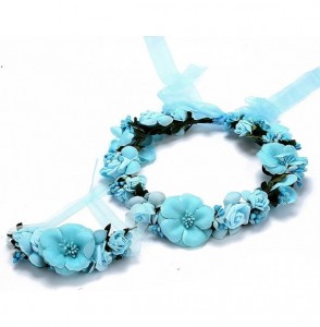 Headbands Flower Crown Wedding Hair Wreath Floral Headband Garland Wrist Band Set - blue - CA18CGRW5ES