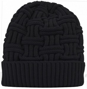 Skullies & Beanies Mens Slouchy Beanie Wool Knit Winter Hat Skull Cap with Fur Lining 2- Pack - Black & Brown - CV185QDLDWI